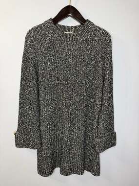 St. John Cotton High Neck Heavy Knit Sweater Tunic Marled Grey Sz XL